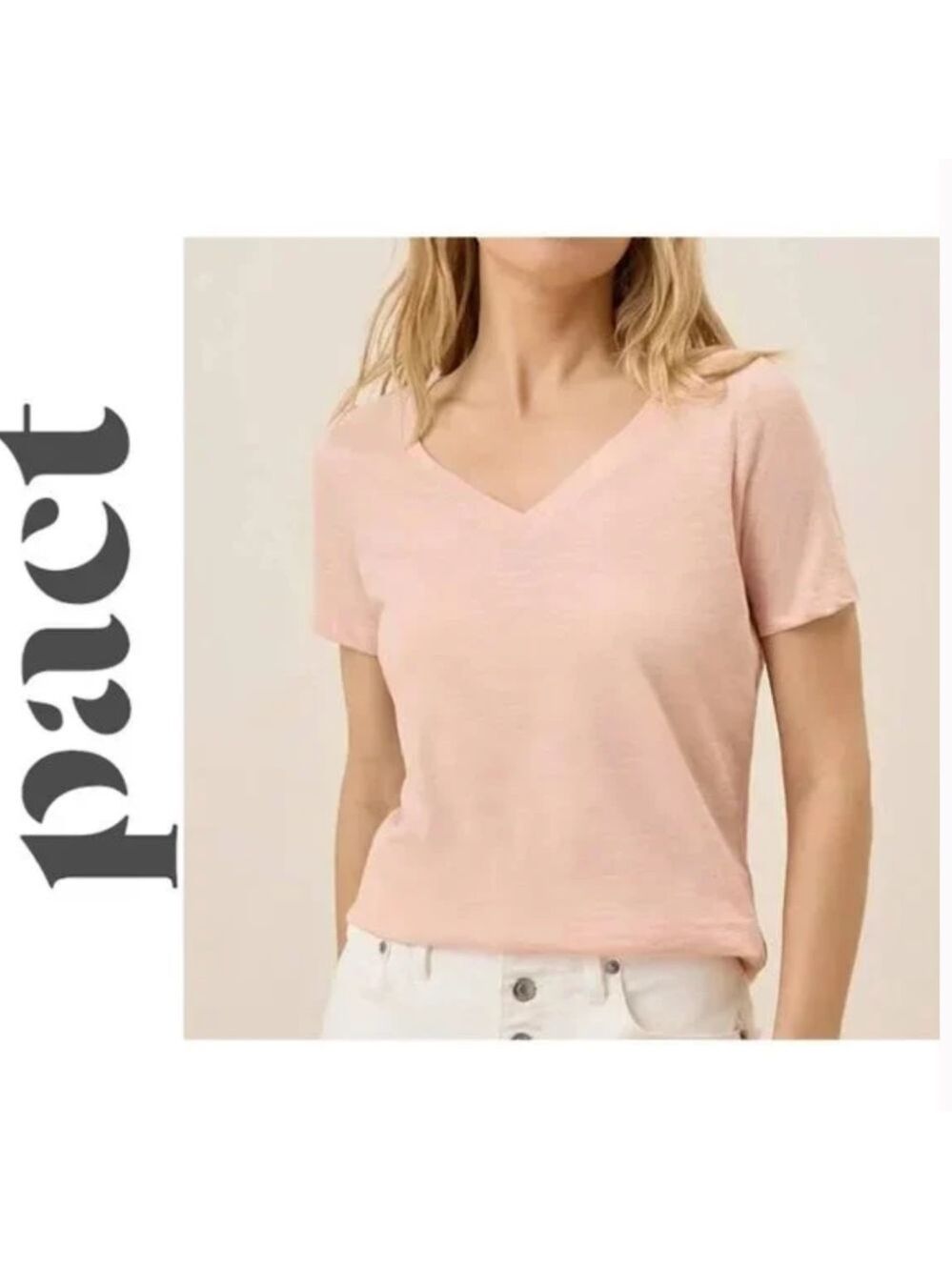 Pact V-Neck Short Sleeve Tee Organic Featherweight Slub V-Neck Tee